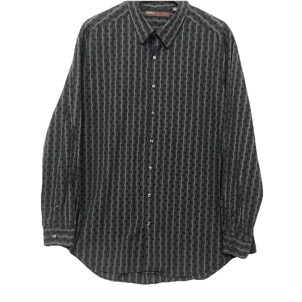 Perry Ellis Long Sleeve Button Shirt Abstract Design Black Gray Men 3XLT